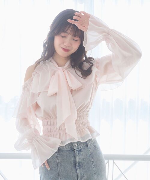 MAJESTIC LEGON（マジェスティックレゴン）の「アメスリフリルリボンブラウス（シャツ/ブラウス・レディース・アイボリー/ミント/ピンク/ライトグレー・MEDIUM）」の15枚目の写真