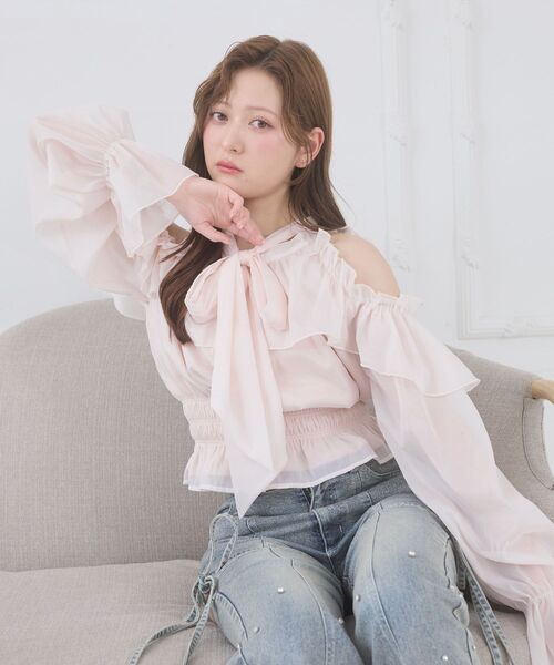 MAJESTIC LEGON（マジェスティックレゴン）の「アメスリフリルリボンブラウス（シャツ/ブラウス・レディース・アイボリー/ミント/ピンク/ライトグレー・MEDIUM）」の20枚目の写真