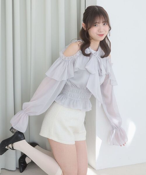 MAJESTIC LEGON（マジェスティックレゴン）の「アメスリフリルリボンブラウス（シャツ/ブラウス・レディース・アイボリー/ミント/ピンク/ライトグレー・MEDIUM）」の22枚目の写真