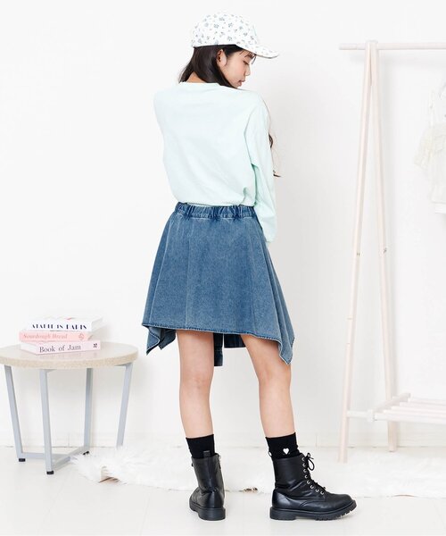 algy(アルジー)の「シャツ巻き風デニムキュロット(デニムパンツ・キッズ・ブラック/サックスブルー・150/160/130/140)」の13枚目の写真
