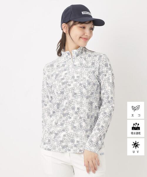 adabat(アダバット)の「吸水速乾/エコ UVクローバープリントハーフジッププルオーバー(Tシャツ/カットソー・レディース・ピンク系1/サックスブルー系/グレー系・42/40/38/36)」の2枚目の写真