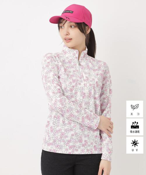 adabat(アダバット)の「吸水速乾/エコ UVクローバープリントハーフジッププルオーバー(Tシャツ/カットソー・レディース・ピンク系1/サックスブルー系/グレー系・42/40/38/36)」の3枚目の写真