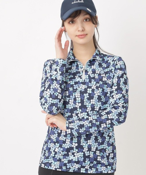adabat(アダバット)の「吸水速乾/エコ UVクローバープリントハーフジッププルオーバー(Tシャツ/カットソー・レディース・ピンク系1/サックスブルー系/グレー系・42/40/38/36)」の1枚目の写真