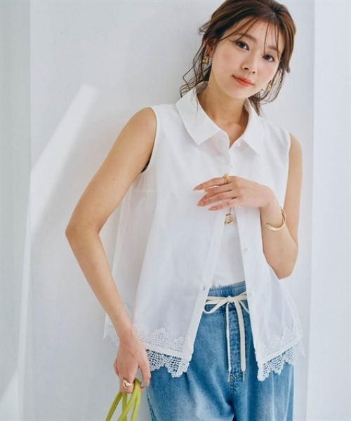 nissen(ニッセン)の「裾レースノースリーブブラウス(シャツ/ブラウス・レディース・ネイビー/オフホワイト・LL/L/M/S)」の4枚目の写真
