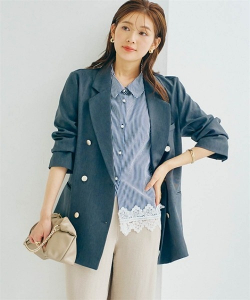 nissen(ニッセン)の「裾レースノースリーブブラウス(シャツ/ブラウス・レディース・ネイビー/オフホワイト・LL/L/M/S)」の9枚目の写真