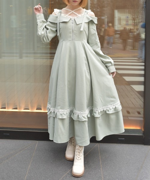 axes femme（アクシーズファム）の「オフショル風ワンピース（ワンピース・レディース・ネイビー/ミント/ブラック・FREE）」の3枚目の写真