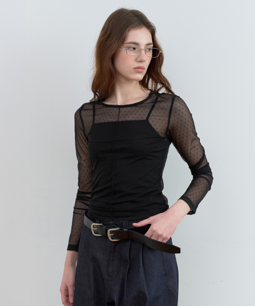 ROLAROLA(ロラロラ)の「DOT SHEER LONG SLEEVE BLACK(Tシャツ/カットソー・レディース・ブラック・SMALL/MEDIUM)」の2枚目の写真