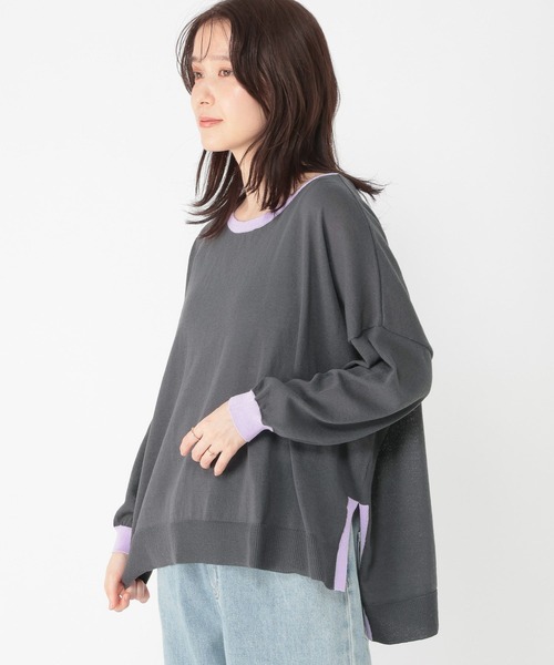 studio CLIP（スタディオクリップ）の「12ゲージ配色ワイドニットプルオーバー（ニット/セーター・レディース・チャコール/アイボリー/ライトグレー・FREE）」の2枚目の写真