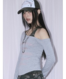 A'GEM/9 × .kom 『NIIER NOR/ニーアノア』 LAYERED OFF-SHOULDER SLIM TEE/レイヤードオフショルダースリム長袖Tシャツ