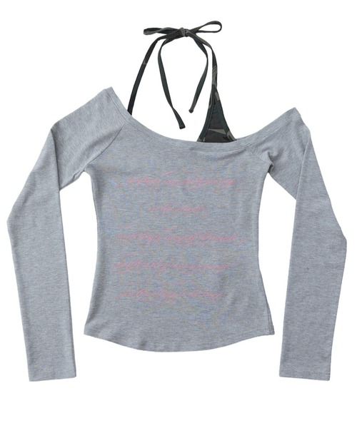 NIIER NOR(ニアノア)の「A'GEM/9 × .kom 『NIIER NOR/ニーアノア』 LAYERED OFF-SHOULDER SLIM TEE/レイヤードオフショルダースリム長袖Tシャツ(Tシャツ/カットソー・レディース・ブラック/グレー・FREE)」の13枚目の写真