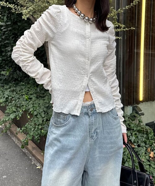 CIAOPANIC(チャオパニック)の「【neutral by ciaopanic】シャーリングカットソー(シャツ/ブラウス・レディース・オフホワイト/ブルー系その他/ピンク・FREE)」の7枚目の写真