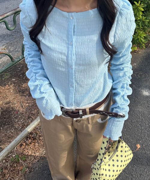 CIAOPANIC(チャオパニック)の「【neutral by ciaopanic】シャーリングカットソー(シャツ/ブラウス・レディース・オフホワイト/ブルー系その他/ピンク・FREE)」の12枚目の写真