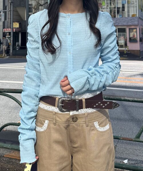 CIAOPANIC(チャオパニック)の「【neutral by ciaopanic】シャーリングカットソー(シャツ/ブラウス・レディース・オフホワイト/ブルー系その他/ピンク・FREE)」の13枚目の写真