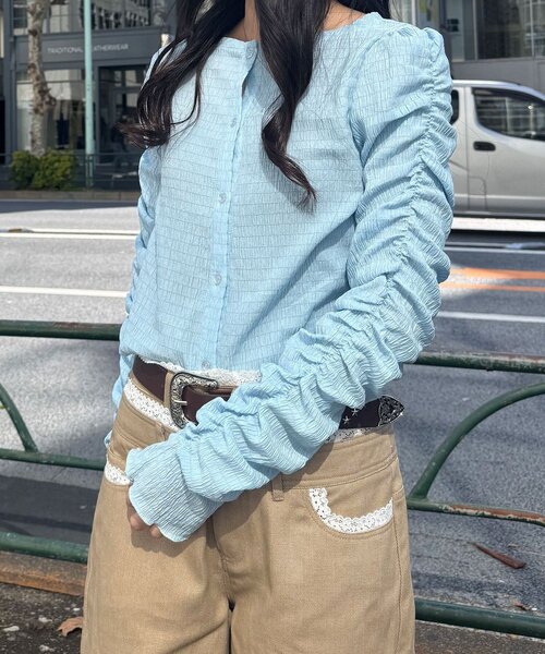 CIAOPANIC(チャオパニック)の「【neutral by ciaopanic】シャーリングカットソー(シャツ/ブラウス・レディース・オフホワイト/ブルー系その他/ピンク・FREE)」の14枚目の写真