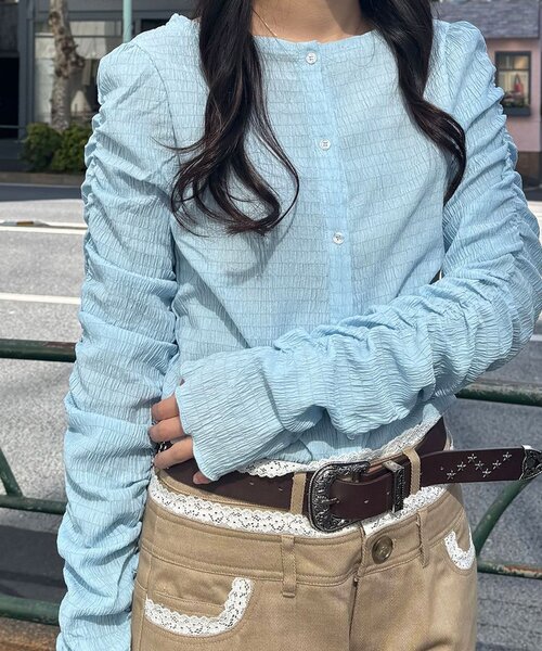 CIAOPANIC(チャオパニック)の「【neutral by ciaopanic】シャーリングカットソー(シャツ/ブラウス・レディース・オフホワイト/ブルー系その他/ピンク・FREE)」の15枚目の写真