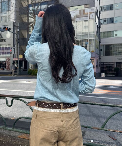 CIAOPANIC(チャオパニック)の「【neutral by ciaopanic】シャーリングカットソー(シャツ/ブラウス・レディース・オフホワイト/ブルー系その他/ピンク・FREE)」の17枚目の写真