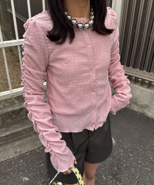 CIAOPANIC(チャオパニック)の「【neutral by ciaopanic】シャーリングカットソー(シャツ/ブラウス・レディース・オフホワイト/ブルー系その他/ピンク・FREE)」の21枚目の写真