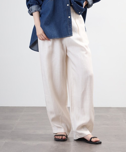 EGLANTINE(エグランティーヌ)の「EGLANTINE 麻混リラックスワイドパンツ(その他パンツ・レディース・オフホワイト/ブラウン/ブラック・40)」の13枚目の写真