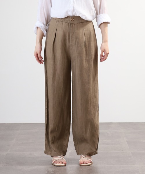 EGLANTINE(エグランティーヌ)の「EGLANTINE 麻混リラックスワイドパンツ(その他パンツ・レディース・オフホワイト/ブラウン/ブラック・40)」の5枚目の写真