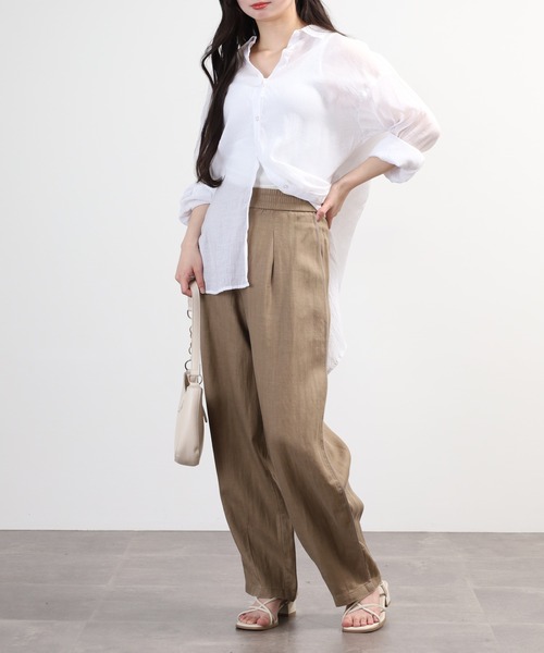 EGLANTINE(エグランティーヌ)の「EGLANTINE 麻混リラックスワイドパンツ(その他パンツ・レディース・オフホワイト/ブラウン/ブラック・40)」の4枚目の写真