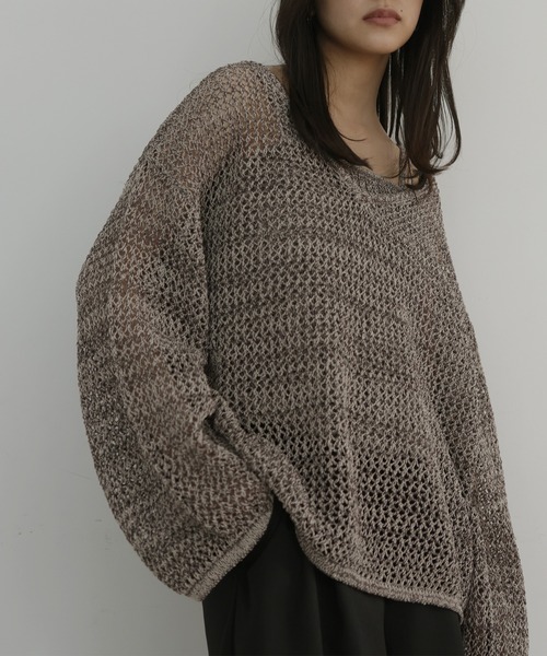 hellam(へラム)の「キャミ付きメッシュニットトップス(ニット/セーター・レディース・ブラック/ブラウン/ホワイト・FREE)」の3枚目の写真
