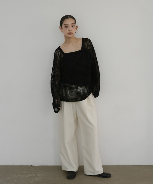 hellam(へラム)の「キャミ付きメッシュニットトップス(ニット/セーター・レディース・ブラック/ブラウン/ホワイト・FREE)」の4枚目の写真