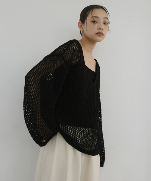hellam(へラム)の「キャミ付きメッシュニットトップス(ニット/セーター・レディース・ブラック/ブラウン/ホワイト・FREE)」の6枚目の写真