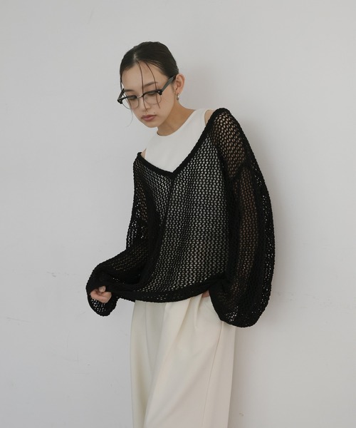 hellam(へラム)の「キャミ付きメッシュニットトップス(ニット/セーター・レディース・ブラック/ブラウン/ホワイト・FREE)」の10枚目の写真