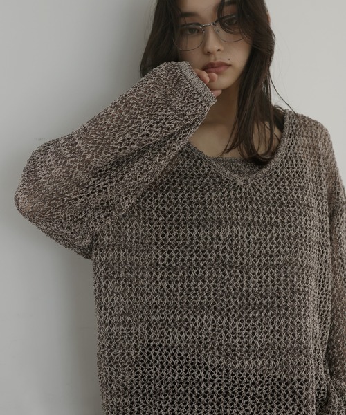 hellam(へラム)の「キャミ付きメッシュニットトップス(ニット/セーター・レディース・ブラック/ブラウン/ホワイト・FREE)」の15枚目の写真