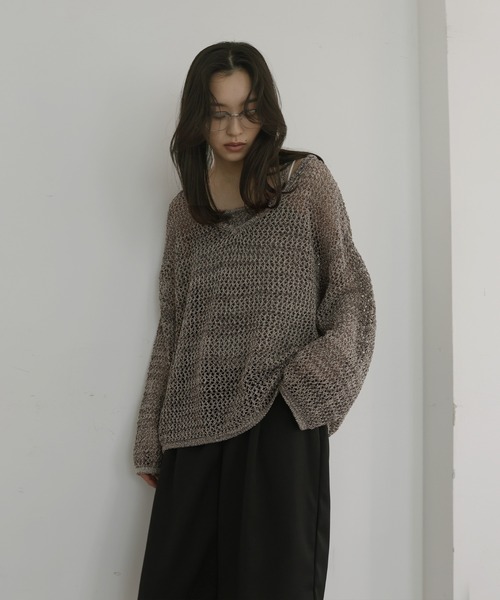 hellam(へラム)の「キャミ付きメッシュニットトップス(ニット/セーター・レディース・ブラック/ブラウン/ホワイト・FREE)」の16枚目の写真