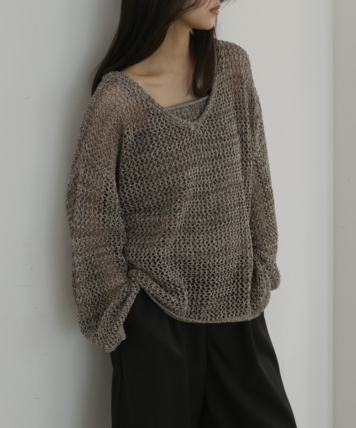 hellam(へラム)の「キャミ付きメッシュニットトップス(ニット/セーター・レディース・ブラック/ブラウン/ホワイト・FREE)」の18枚目の写真