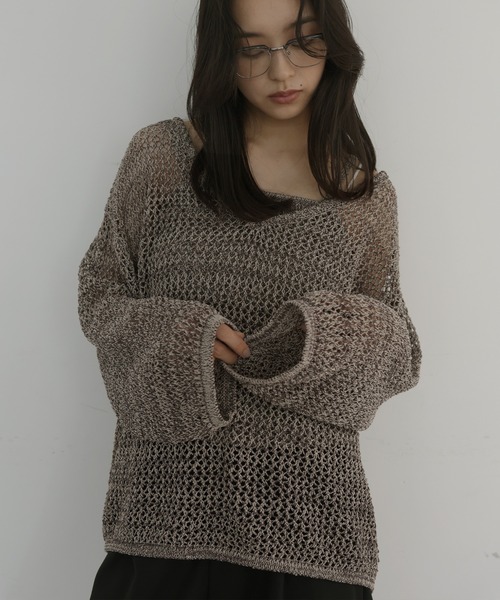 hellam(へラム)の「キャミ付きメッシュニットトップス(ニット/セーター・レディース・ブラック/ブラウン/ホワイト・FREE)」の19枚目の写真