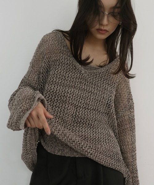 hellam(へラム)の「キャミ付きメッシュニットトップス(ニット/セーター・レディース・ブラック/ブラウン/ホワイト・FREE)」の22枚目の写真