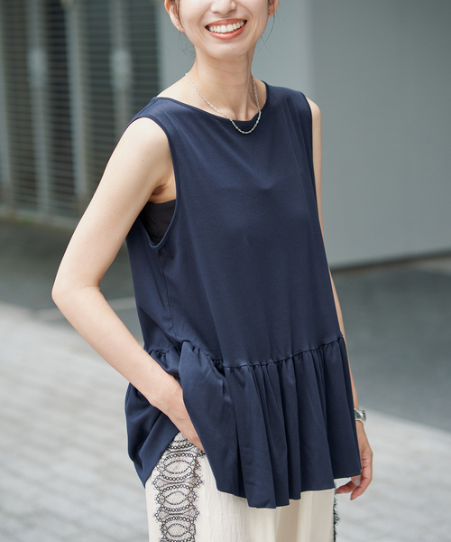 VERMEIL par iena(ヴェルメイユパーイエナ)の「ペプラム ノースリーブプルオーバー(Tシャツ/カットソー・レディース・ブラック/ホワイト/ネイビー・FREE)」の22枚目の写真
