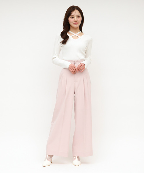 ROYAL PARTY（ロイヤルパーティー）の「ラインストーンタックワイドパンツ（その他パンツ・レディース・グレー/ブラック/ピンク・FREE）」の9枚目の写真