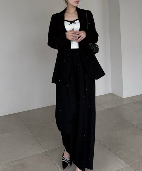 ROYAL PARTY（ロイヤルパーティー）の「ラインストーンタックワイドパンツ（その他パンツ・レディース・グレー/ブラック/ピンク・FREE）」の7枚目の写真