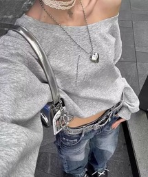 VIBGYOR | 【EIZZ/アイズ】ラインストーン ロゴ プルオーバー ショート丈 オフショル スウェット(スウェット)