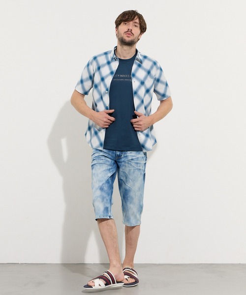 HIDEAWAYS NICOLE（ハイダウェイニコル）の「オンブレチェックショートレギュラー半袖シャツ（シャツ/ブラウス・メンズ・ブラック×ホワイト/トリコロール/ホワイト×ブルー・LARGE/MEDIUM/X-LARGE）」の5枚目の写真