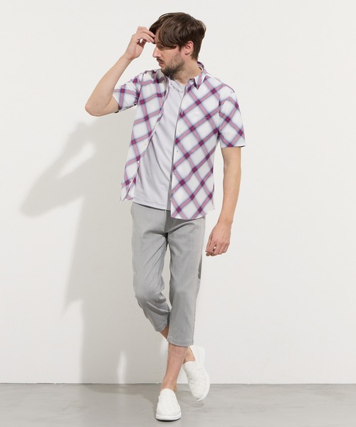 HIDEAWAYS NICOLE（ハイダウェイニコル）の「オンブレチェックショートレギュラー半袖シャツ（シャツ/ブラウス・メンズ・ブラック×ホワイト/トリコロール/ホワイト×ブルー・LARGE/MEDIUM/X-LARGE）」の6枚目の写真