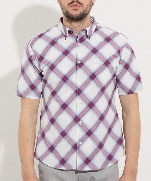 HIDEAWAYS NICOLE（ハイダウェイニコル）の「オンブレチェックショートレギュラー半袖シャツ（シャツ/ブラウス・メンズ・ブラック×ホワイト/トリコロール/ホワイト×ブルー・LARGE/MEDIUM/X-LARGE）」の7枚目の写真