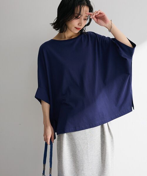 Green　Parks（グリーンパークス）の「【WEB限定】冷やっとすずやかドルマンプルオーバーⅡ（Tシャツ/カットソー・レディース・ネイビー/レッド/ブラック/チャコールグレー/ホワイト系その他2/オフホワイト・FREE）」の19枚目の写真