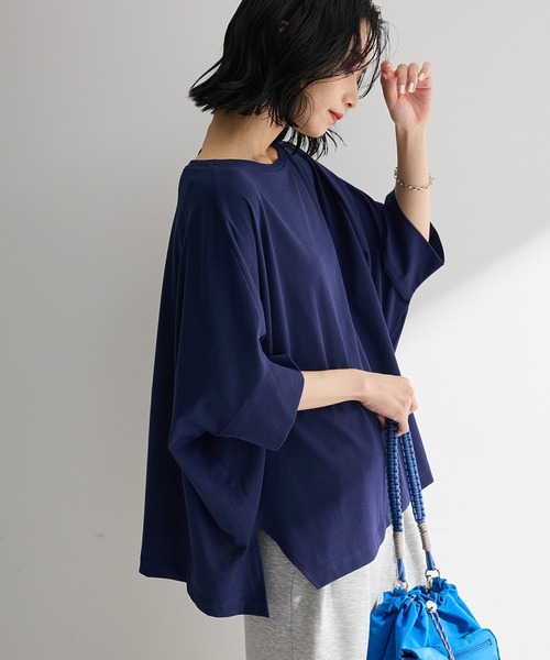 Green Parks(グリーンパークス)の「【WEB限定】冷やっとすずやかドルマンプルオーバーⅡ(Tシャツ/カットソー・レディース・ネイビー/レッド/ブラック/チャコールグレー/ホワイト系その他2/オフホワイト・FREE)」の5枚目の写真