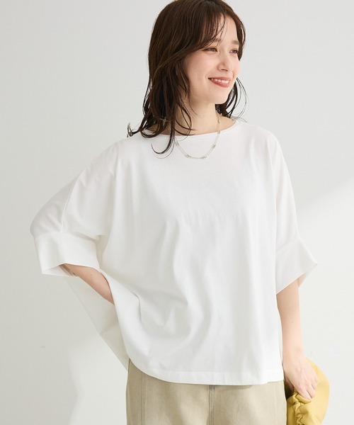Green Parks(グリーンパークス)の「【WEB限定】冷やっとすずやかドルマンプルオーバーⅡ(Tシャツ/カットソー・レディース・ネイビー/レッド/ブラック/チャコールグレー/ホワイト系その他2/オフホワイト・FREE)」の2枚目の写真