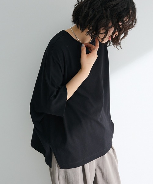 Green Parks(グリーンパークス)の「【WEB限定】冷やっとすずやかドルマンプルオーバーⅡ(Tシャツ/カットソー・レディース・ネイビー/レッド/ブラック/チャコールグレー/ホワイト系その他2/オフホワイト・FREE)」の1枚目の写真