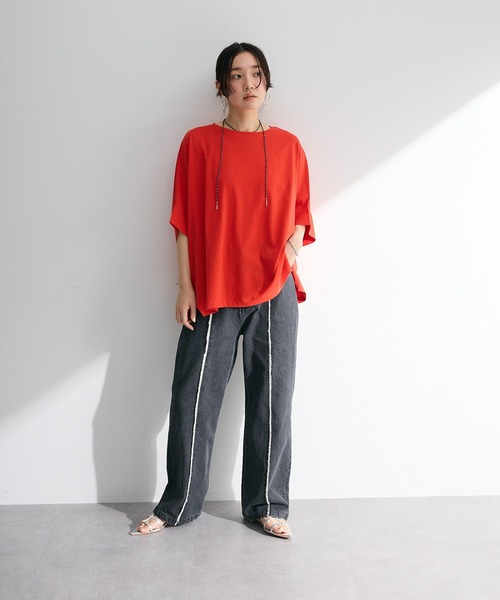 Green Parks(グリーンパークス)の「【WEB限定】冷やっとすずやかドルマンプルオーバーⅡ(Tシャツ/カットソー・レディース・ネイビー/レッド/ブラック/チャコールグレー/ホワイト系その他2/オフホワイト・FREE)」の11枚目の写真
