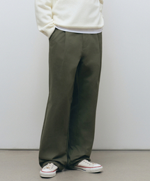 ブラシドワンタックワイドチノパンツ[カーキ]