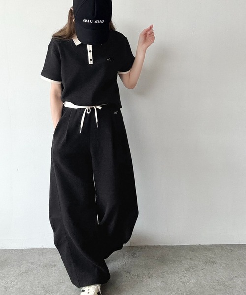 classicalelf(クラシカルエルフ)の「《AYA×クラシカルエルフコラボ》心地よいリラックス素材に、トレンドのボリュームシルエットが映える♪ウエスト配色ワッフルカーブパンツ(セットアップ可)(スウェットパンツ・レディース・アイボリー/ブラック/杢グレー・X-LARGE/SMALL/MEDIUM/LARGE)」の14枚目の写真