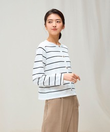 m.f.editorial | 【ストレッチ 接触冷感 UVカット 毛玉防止 ウォッシャブル】m.f.エディトリアル レディース 快適機能 ボーダー クルー ニット カーディガン(カーディガン/ボレロ)