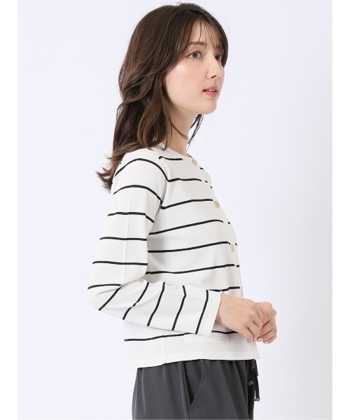 m.f.editorial(エムエフエディトリアル)の「【ストレッチ 接触冷感 UVカット 毛玉防止 ウォッシャブル】m.f.エディトリアル レディース 快適機能 ボーダー クルー ニット カーディガン(カーディガン/ボレロ・レディース・アイボリー/ブラック・MEDIUM/LARGE)」の10枚目の写真