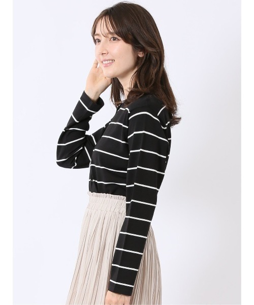 m.f.editorial(エムエフエディトリアル)の「【ストレッチ 接触冷感 UVカット 毛玉防止 ウォッシャブル】m.f.エディトリアル レディース 快適機能 ボーダー クルー ニット カーディガン(カーディガン/ボレロ・レディース・アイボリー/ブラック・MEDIUM/LARGE)」の22枚目の写真